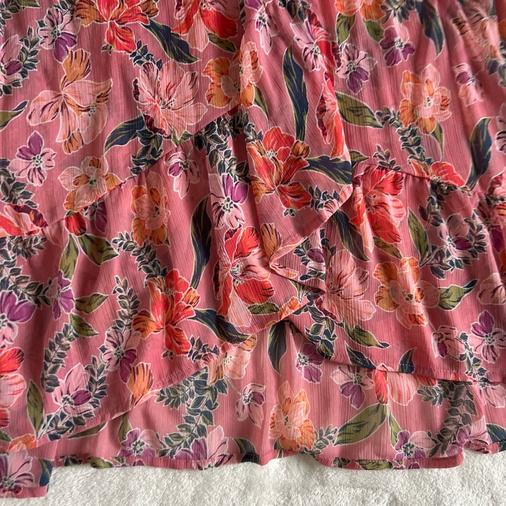 Floral Faux Wrap Maxi Dress Flutter Sleeve Boho Romantic Soft Pink Extra Small - Picture 16 of 16